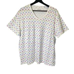 KIM ROGERS women's size XL  White Tee with Colorful Dots short sleeve cotton